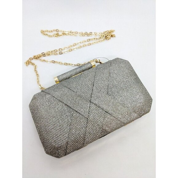 INC International Concepts Lindsayy XX lurex metallic clutch shoulder bag SILVER - Picture 8 of 14